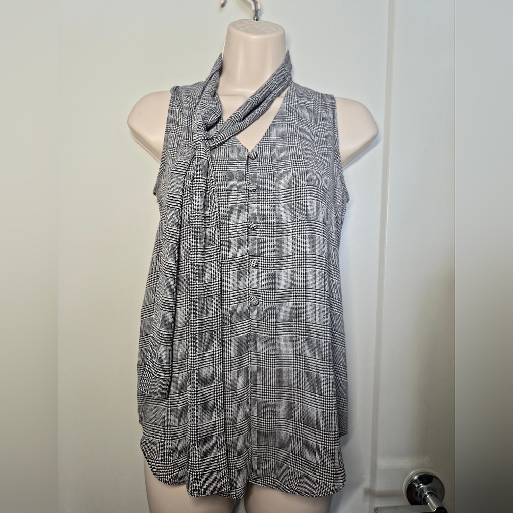 Ann Taylor Black & White Plaid A-Line Skirt
